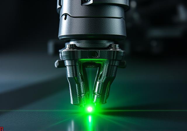 Dettaglio braccio robotico in fase di calibrazione laser